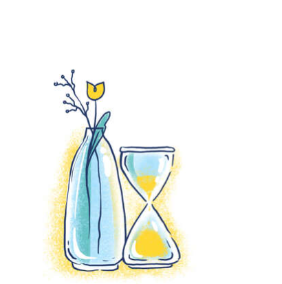 Decorative vase with flower and hourglass